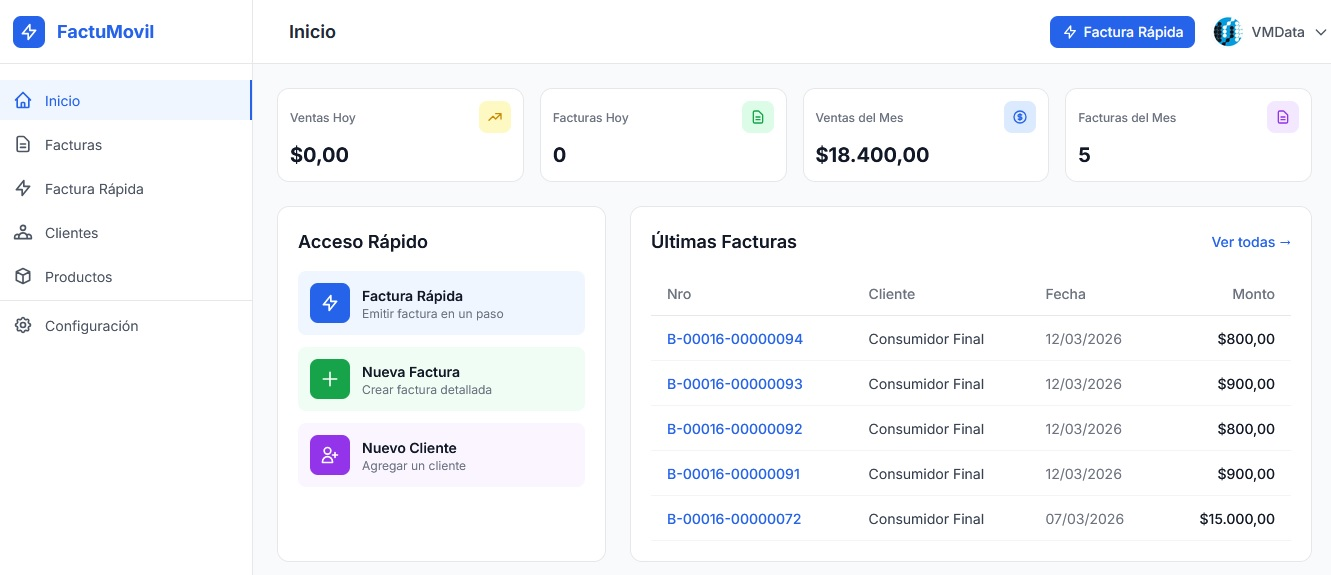 Dashboard FactuMovil desktop