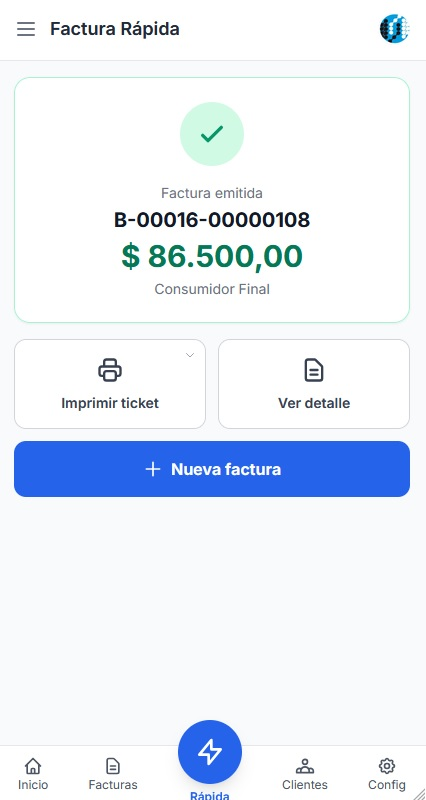 Factura emitida en móvil